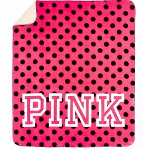 PINK Victoria's Secret Neon Pink and Black Polka Dot Throw Blanket